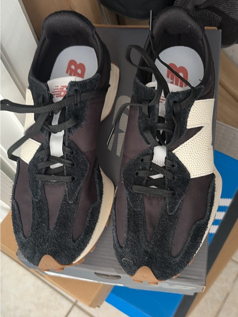 New Balance Black and Cream Retro Runner Sneakers